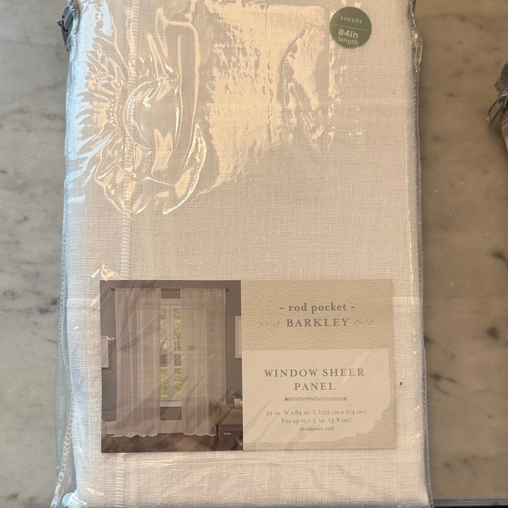 Set of Two Barkley White Windowpane Rod Pocket 84” Sheer Curtain Panels